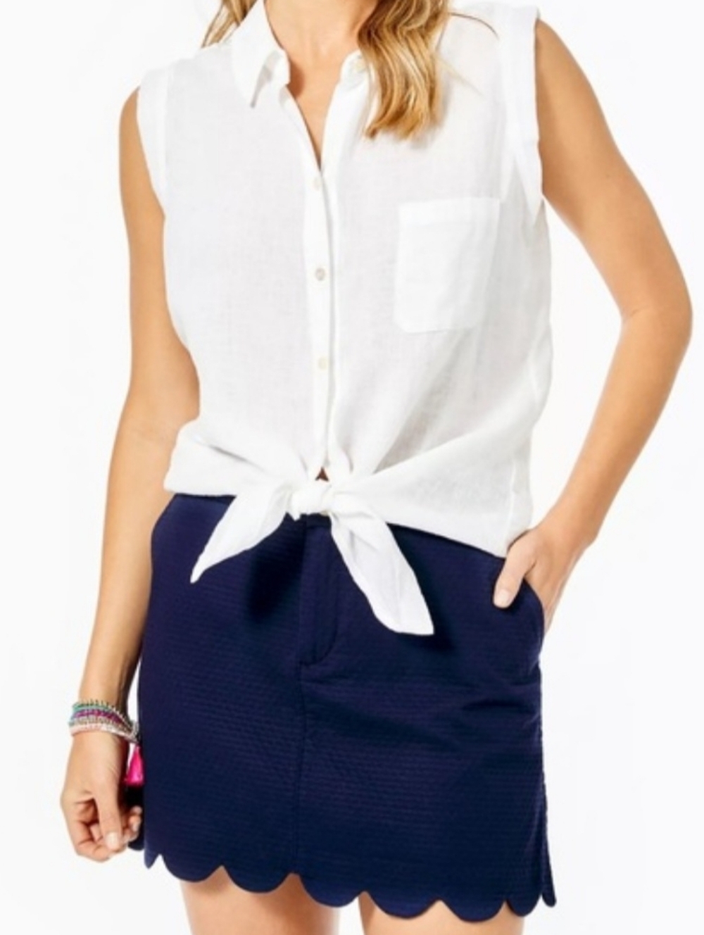 Lilly Pulitzer Colette Scallop Hem Skort Navy Size 2 - Picture 2 of 13